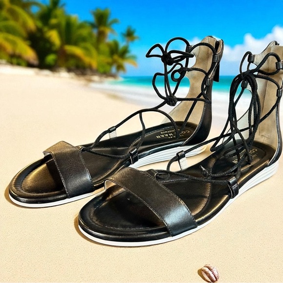 NWOT Cole Haan Grand-OS Black & White Leather Lace-Up Gladiator Sandals Size 5.5 - Picture 8 of 12